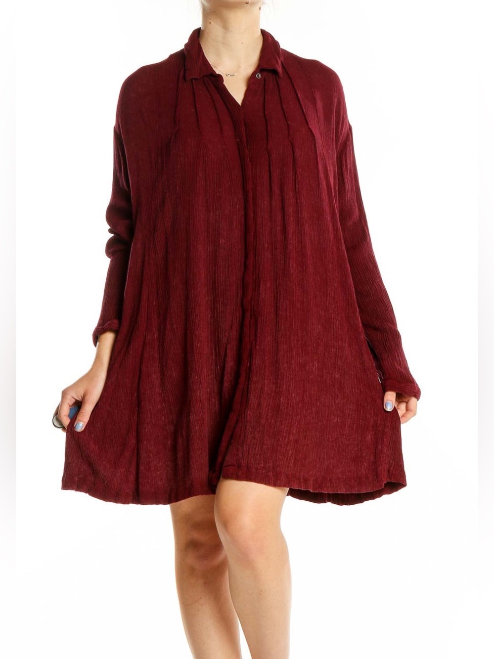 Free People Spin Me Flowy Button-Up Shirt Mini Dress Women’s S Oversized Tunic